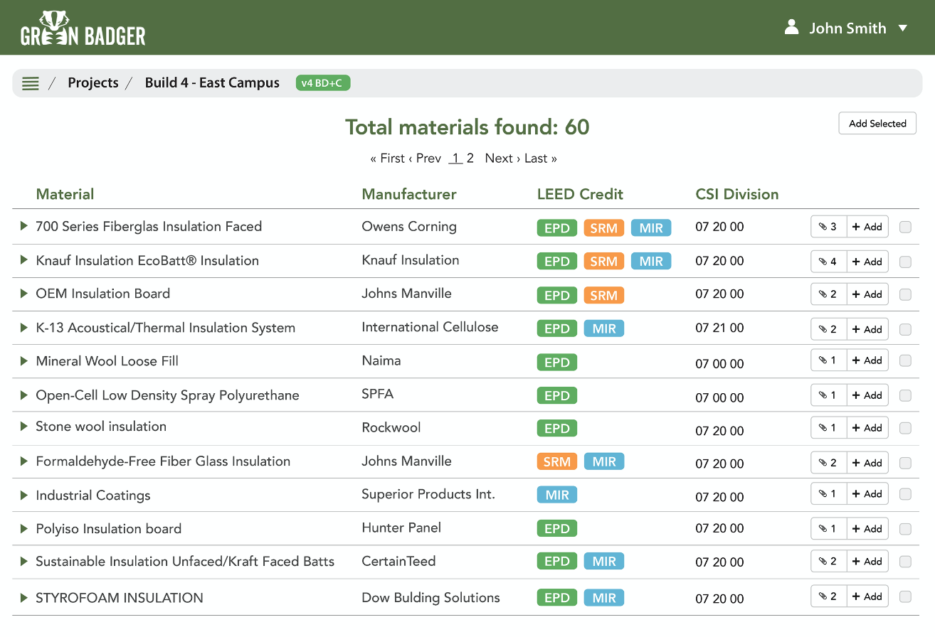 green badger materials database