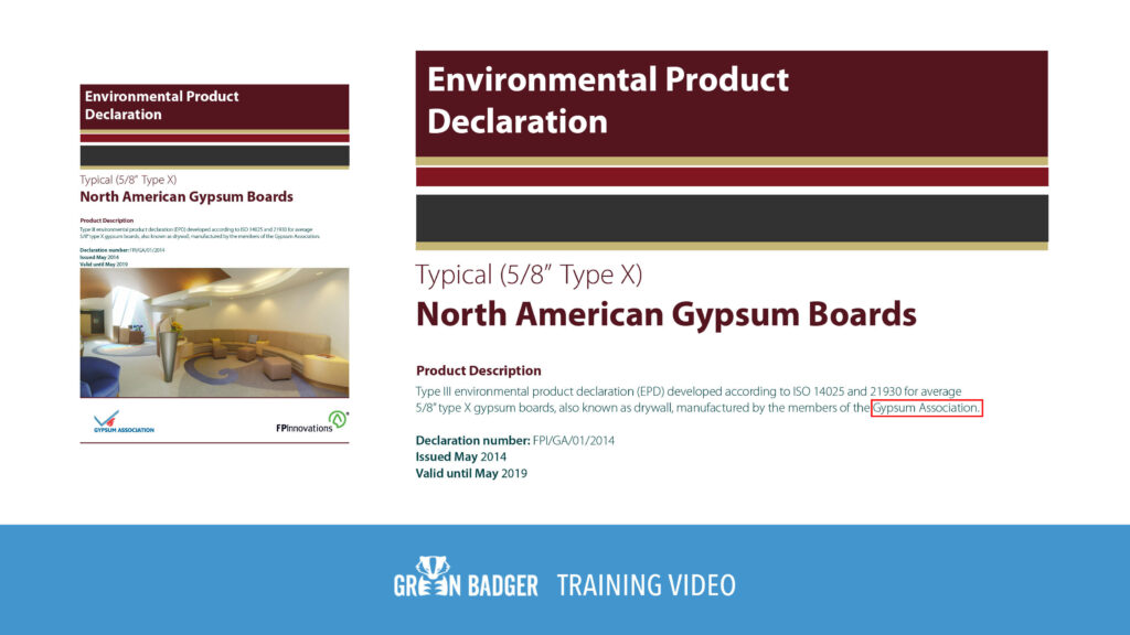 North American Gypsum Board LEED EPD example