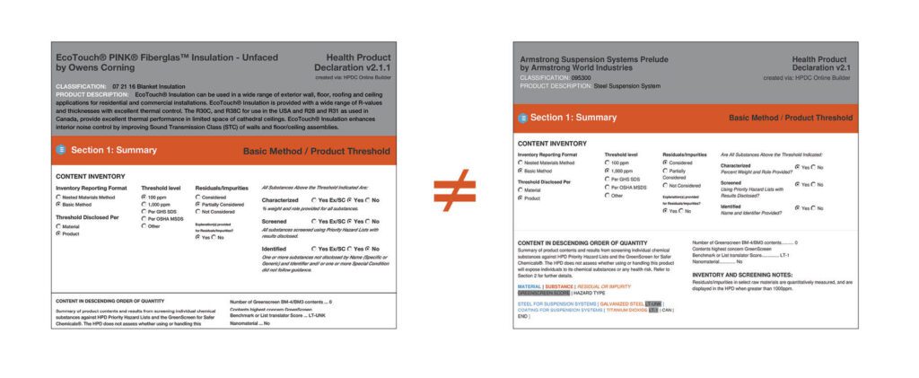 Finding health product declarations  (HPDs) for LEED v4 - not all HPDs are created equal