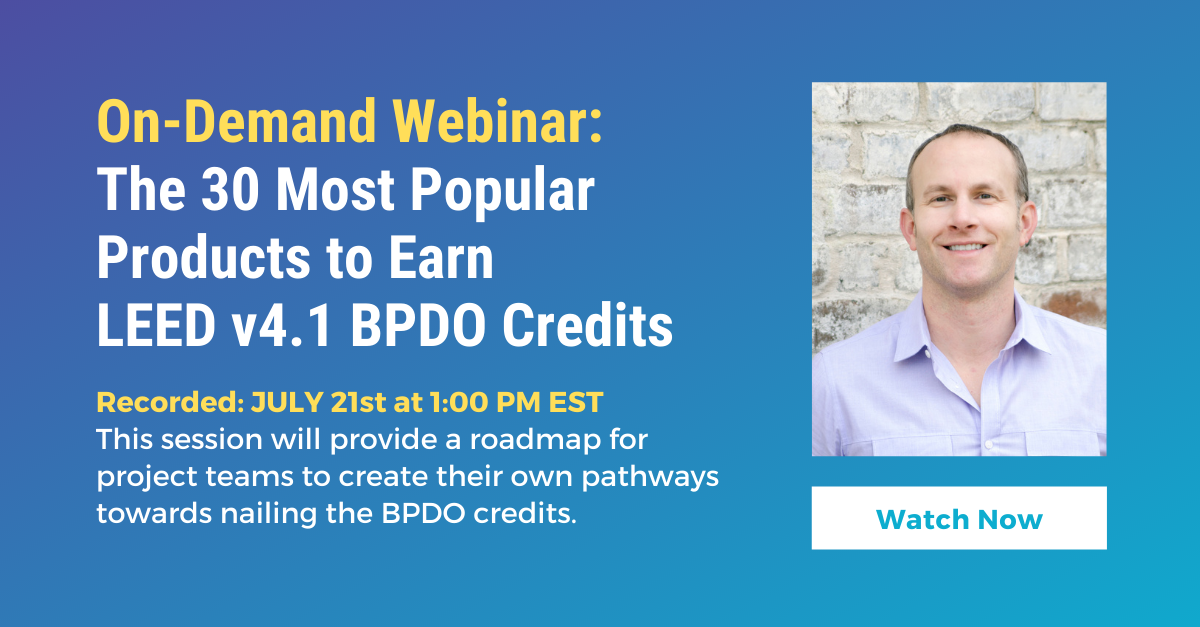 WEBINAR feature images (1) Top 30 products to use on LEED projects on demand webinar with Green Badger
