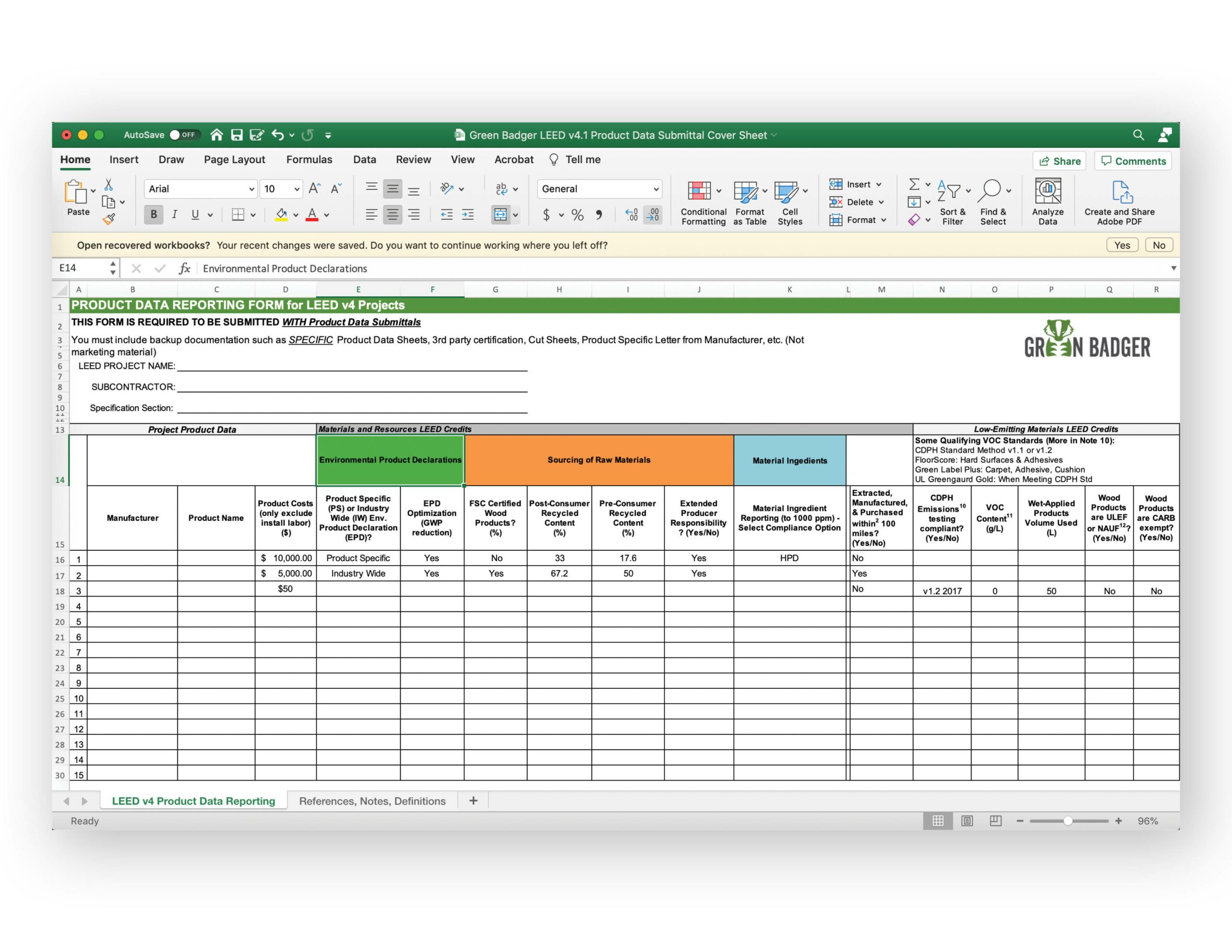 leed v4.1 submittal cover sheet