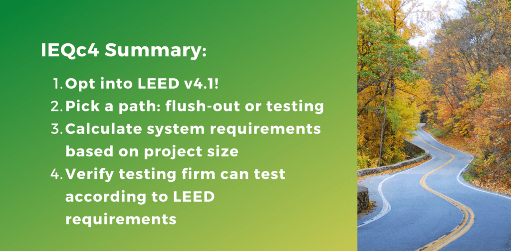 Summary for Achieving IEQc4 - LEED Indoor Air Quality Assessment