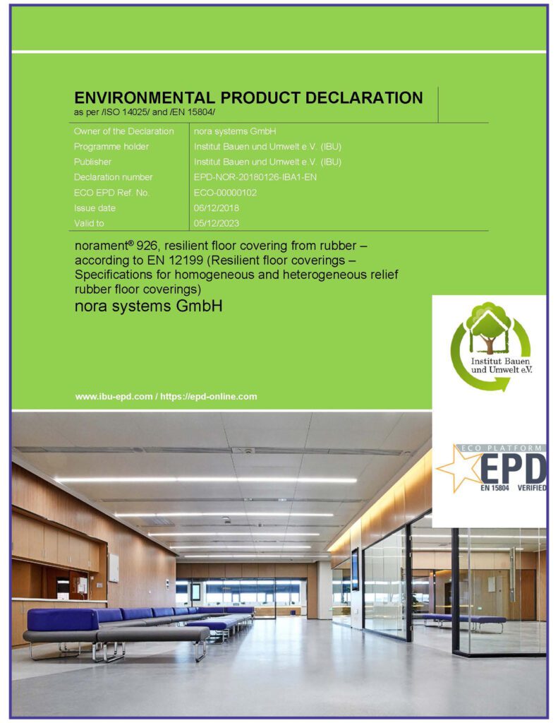 Environmental product declaration example for Nora Systems resilient floor covering