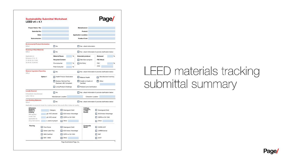 LEED Materials Tracking Submittal Summary