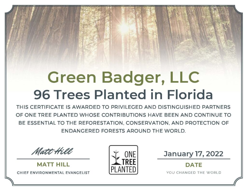 One Tree Planted Certificate Green badger 2021