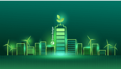 ESG buildings graphic with Green Badger logo