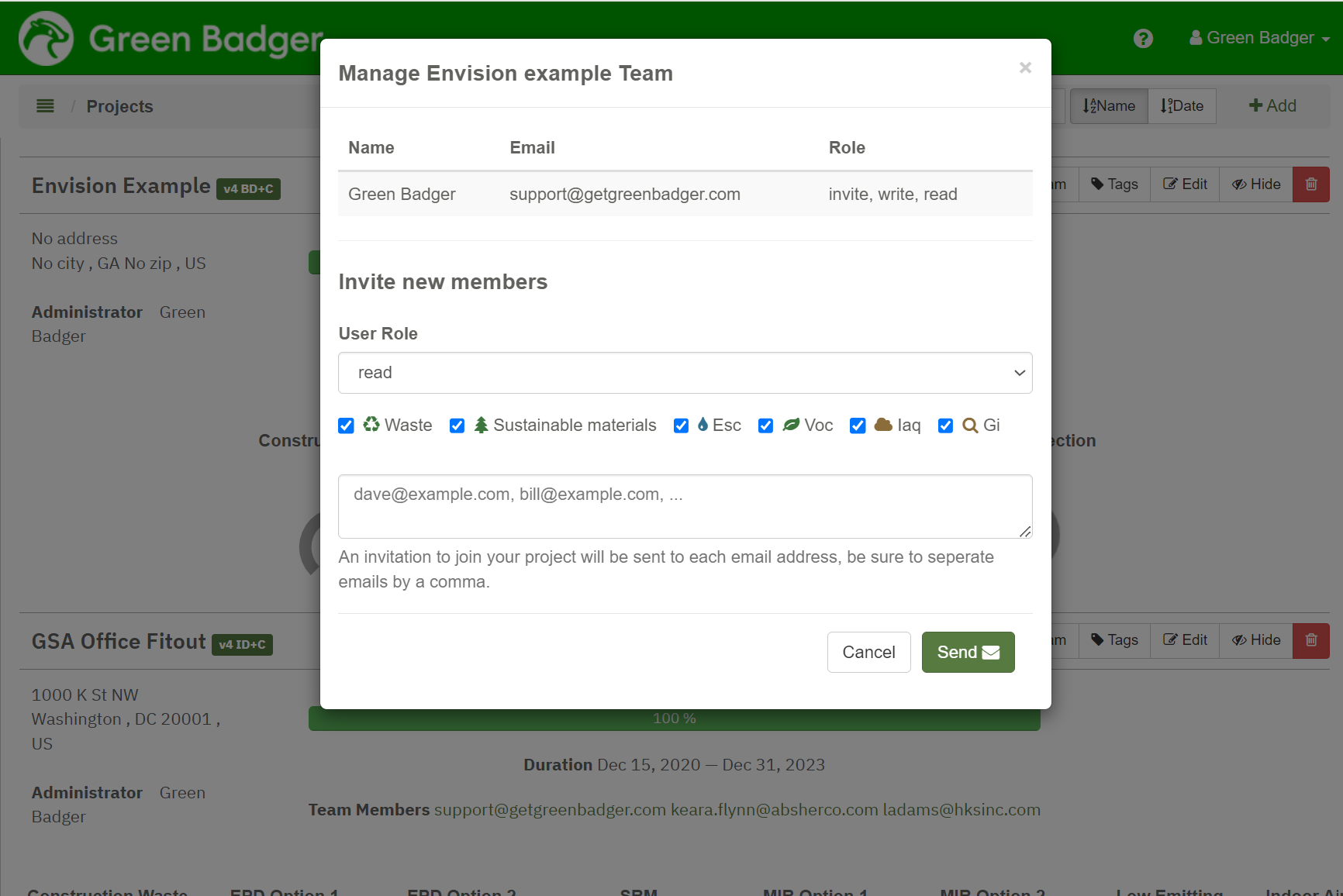 Manage your project teams in Green Badger