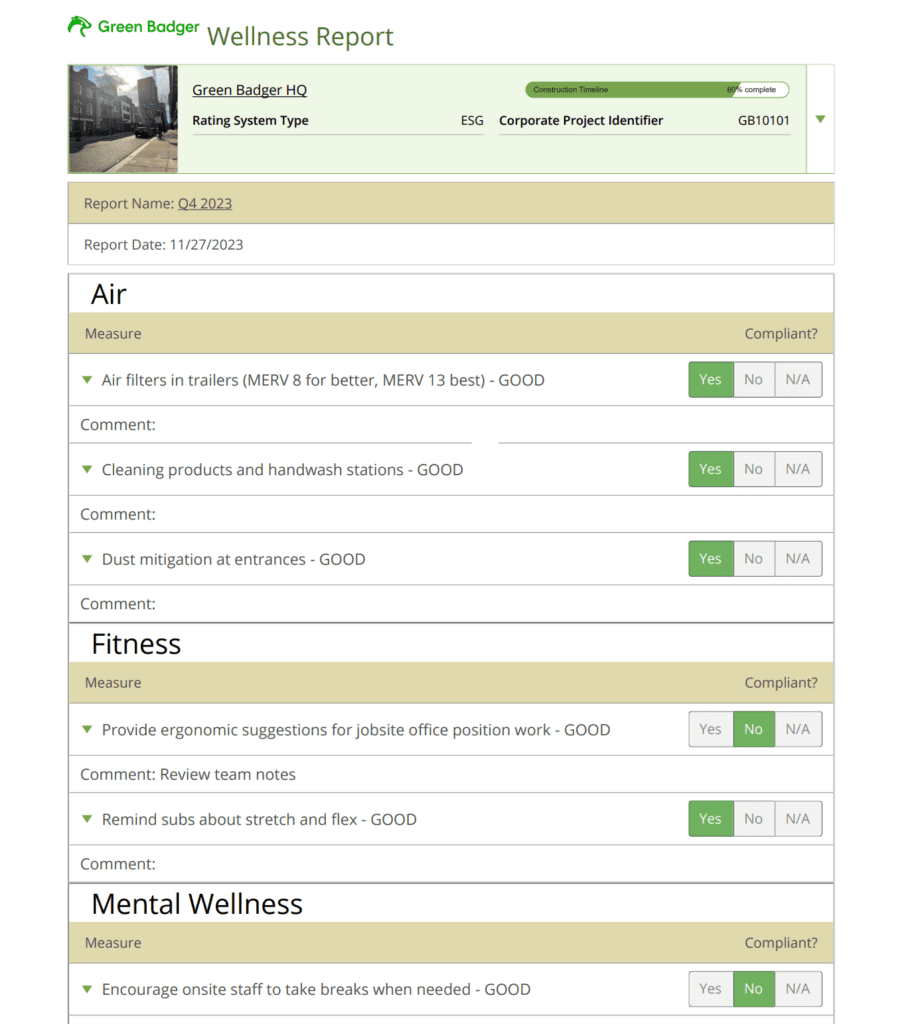 Green Badger's wellness report export