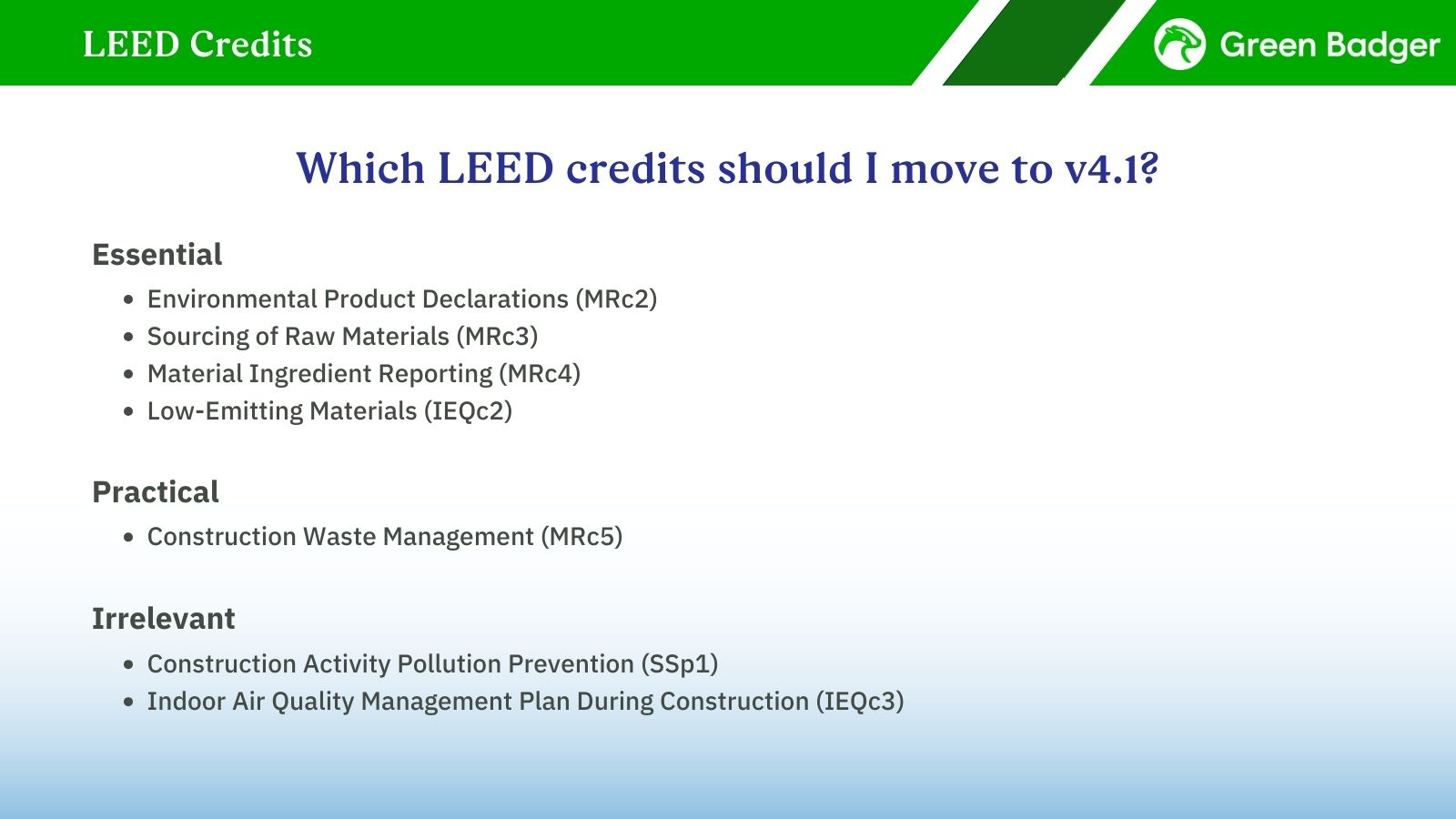 What LEED credits should you change to v4.1?
