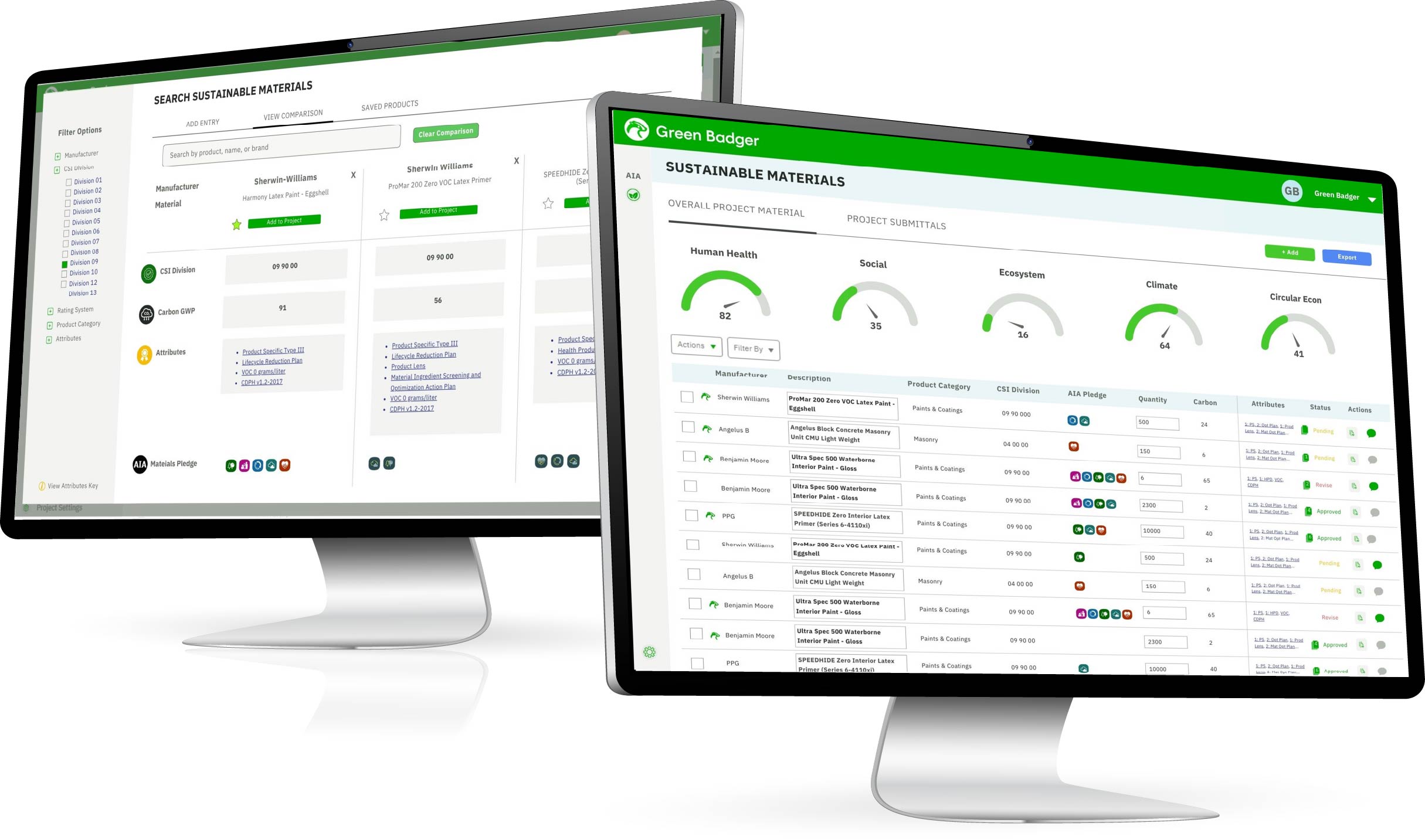 Green Badger's AIA Materials Pledge Dashboard