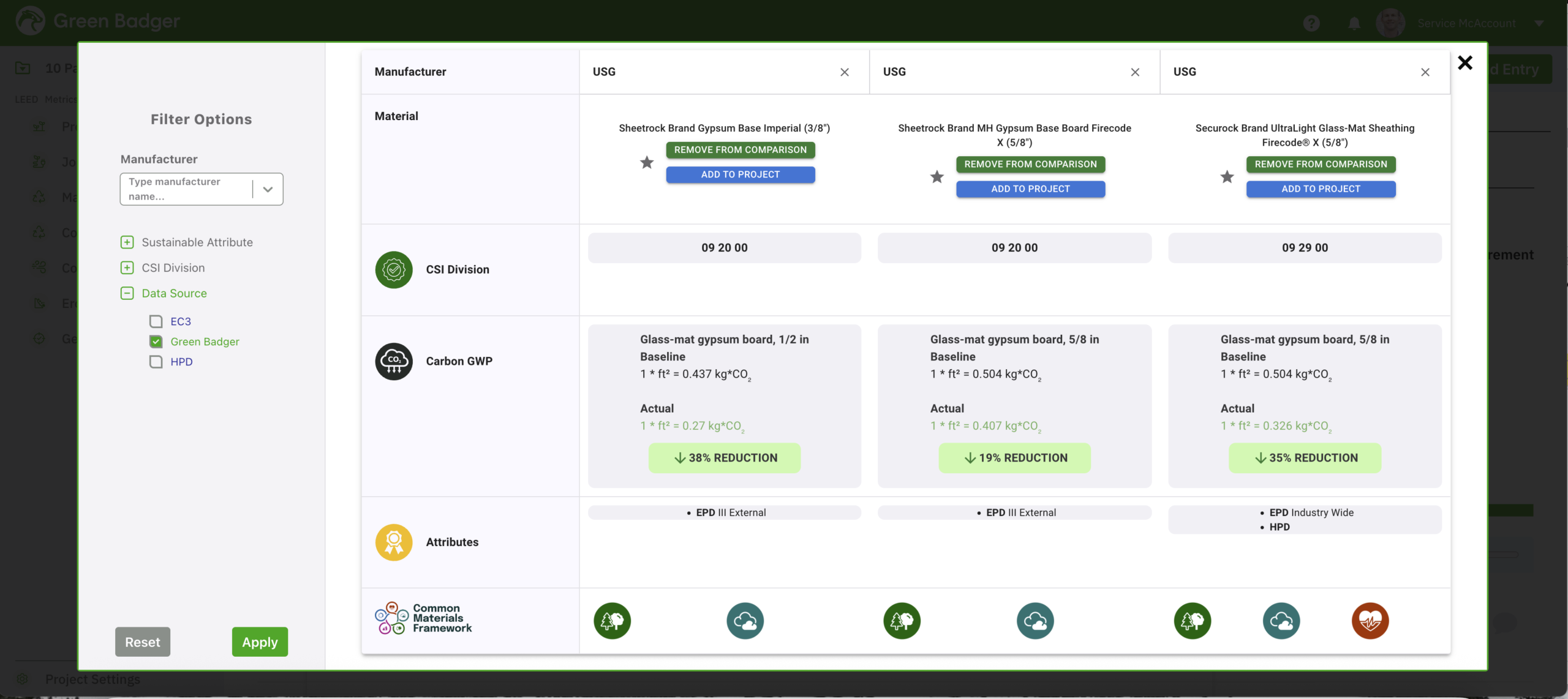 Comparing materials in Green Badger